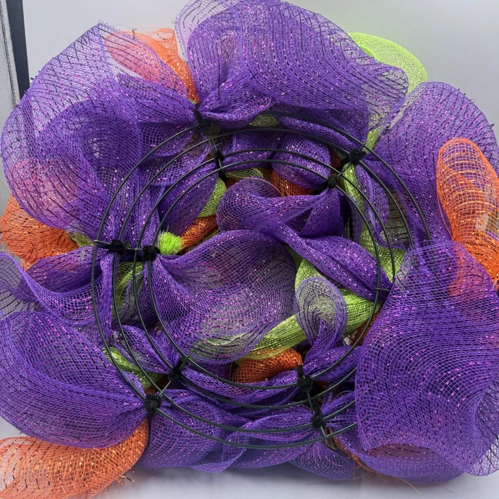 Handmade Halloween Deco Mesh Wreath Purple Orange Green Boo Ghost Pumpkin 21